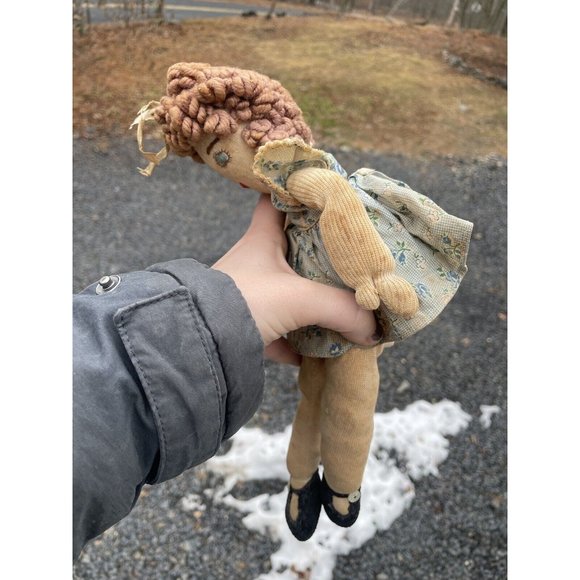 Antique Handmade Ragdoll Embroidered Face 20th C. Vintage Doll Rag Doll Cloth - Picture 13 of 15